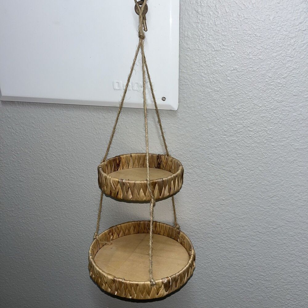 Vintage Boho 2 Tier 8” & 6” Hanging Decor Wicker Twine Plant Holder Whimsical